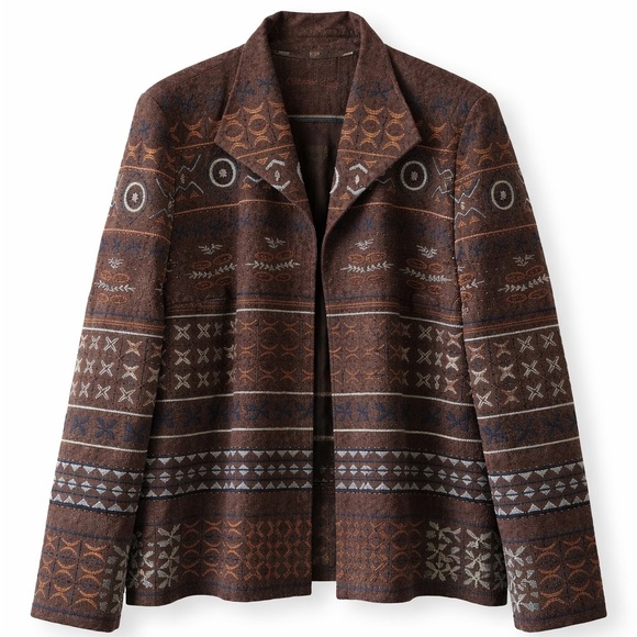 Coldwater Creek Jackets & Blazers - Coldwater Creek Brown Embroidered Southwestern Open-Front Jacket | Women’s